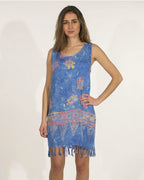 Robe de plage à franges imprimé ethnique délavé COLINE - Vêtements - COLINE