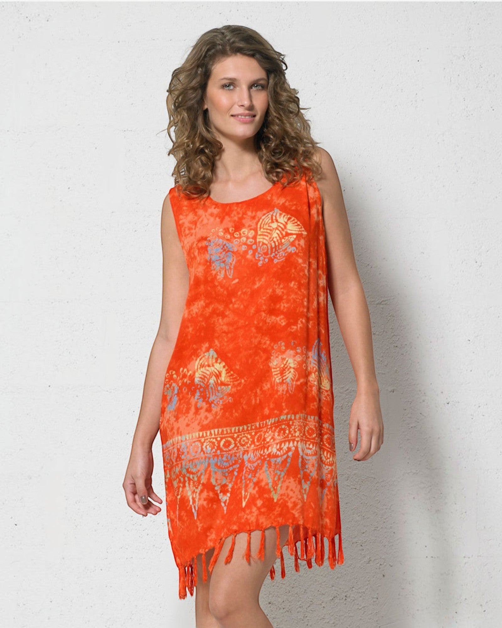 Robe de plage à franges imprimé ethnique délavé COLINE