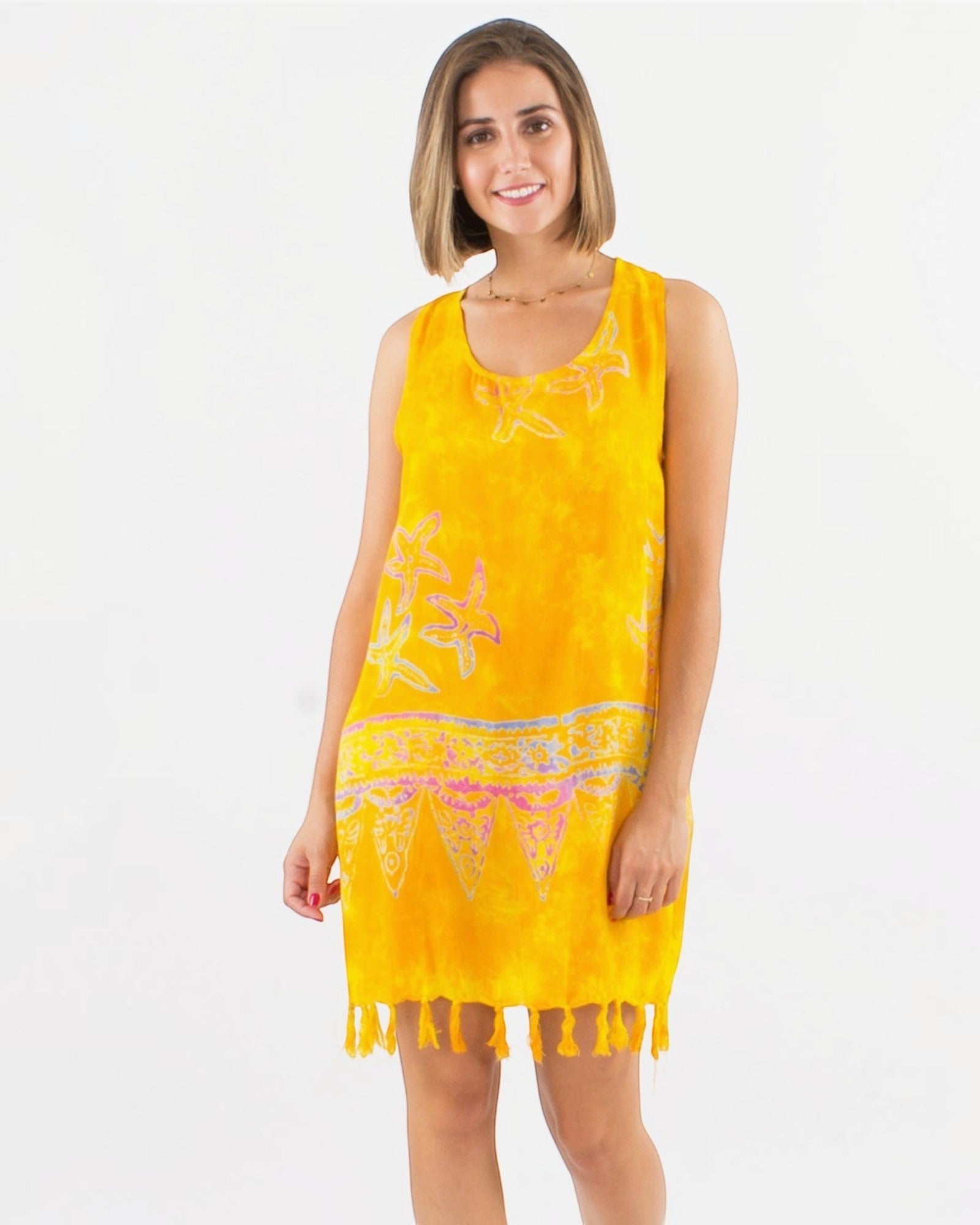 Robe de plage à franges imprimé ethnique délavé COLINE