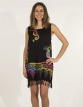 Robe de plage à franges imprimé ethnique délavé COLINE