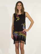 Robe de plage à franges imprimé ethnique délavé COLINE