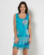 Robe de plage à franges imprimé ethnique délavé COLINE - Vêtements - COLINE