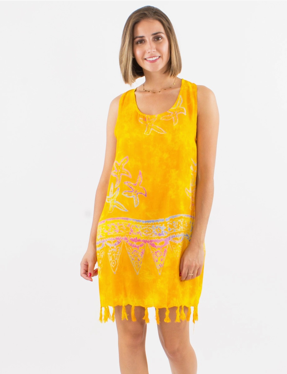 Robe de plage à franges imprimé ethnique délavé COLINE