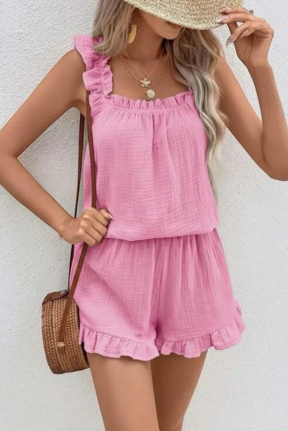 Ensemble Gaze de Coton à Volants Top et Short ISSYMA