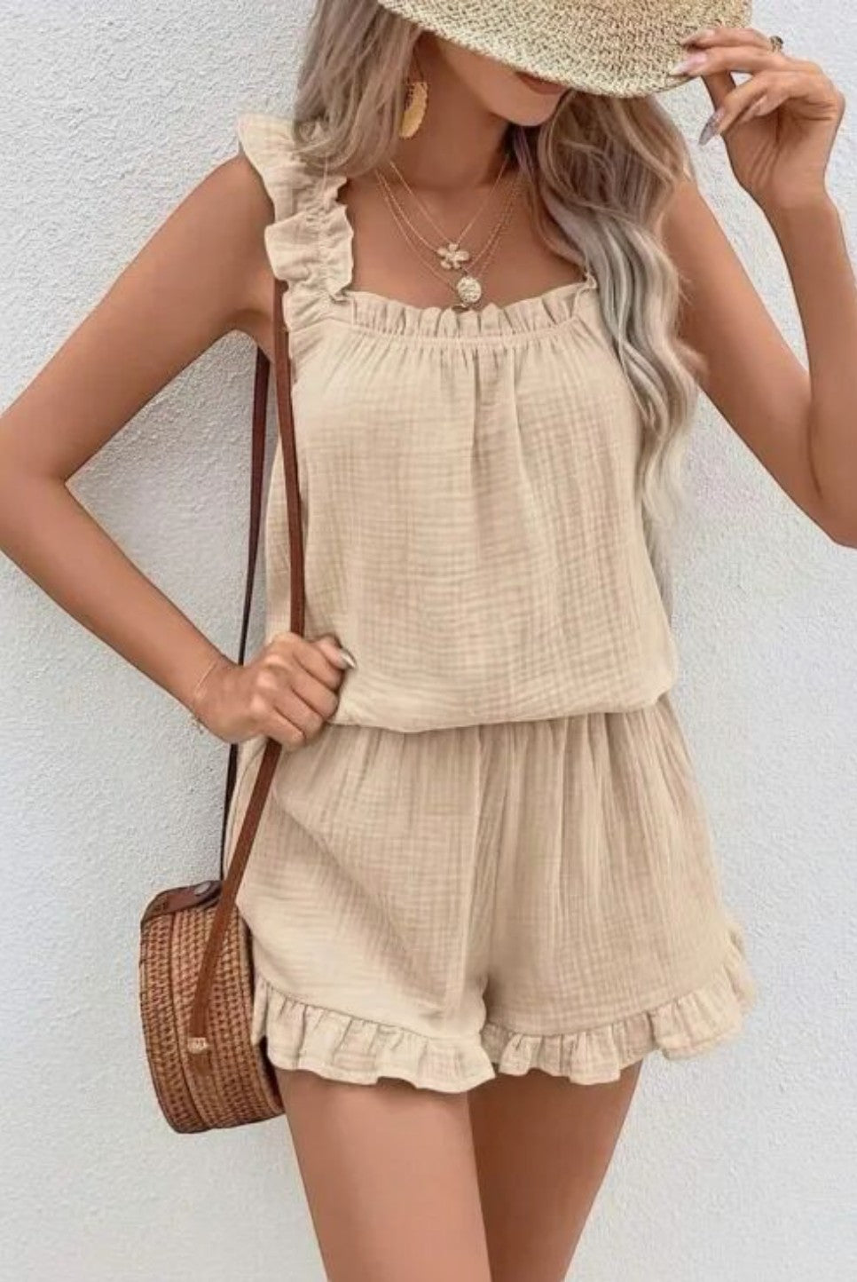Ensemble Gaze de Coton à Volants Top et Short ISSYMA