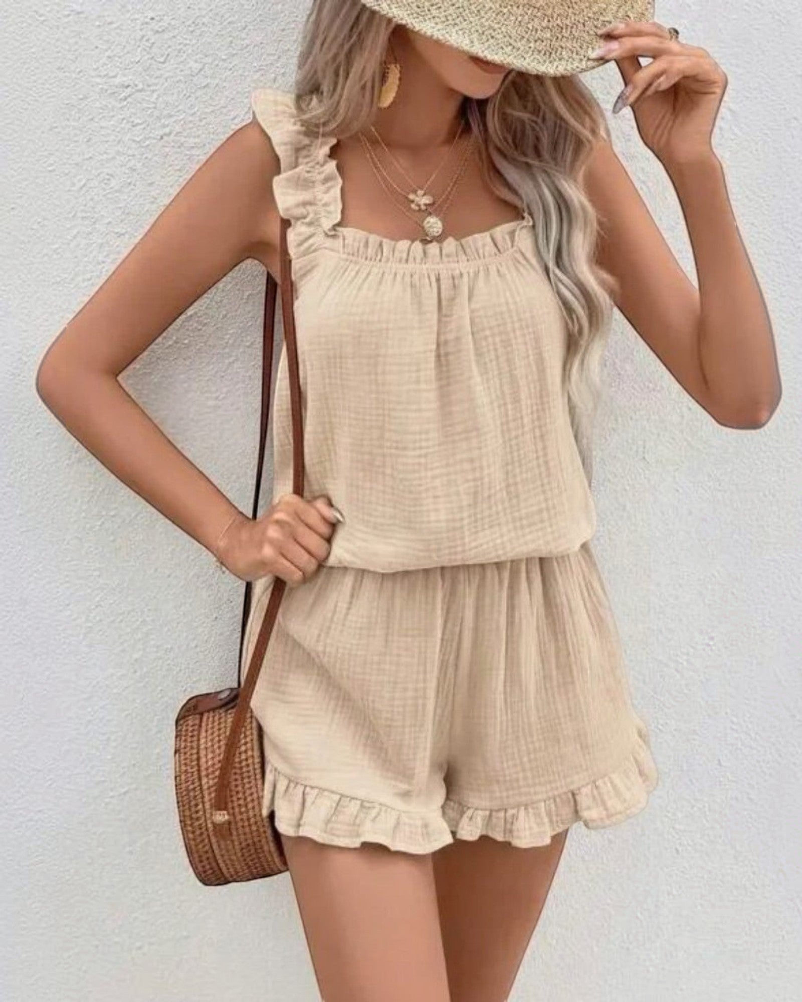 Ensemble Gaze de Coton à Volants Top et Short ISSYMA