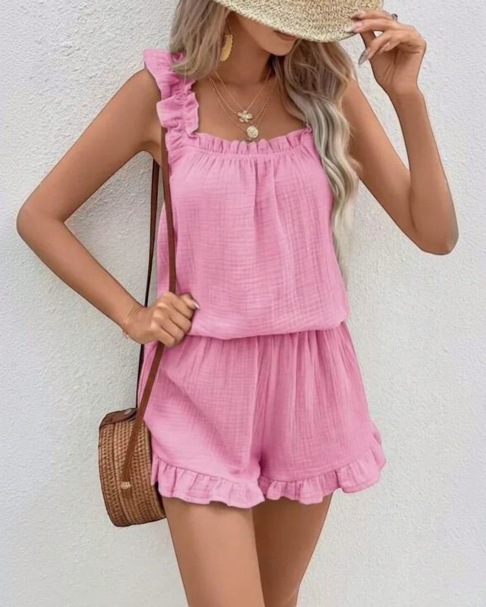 Ensemble Gaze de Coton à Volants Top et Short ISSYMA