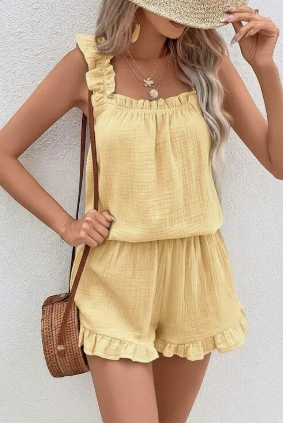 Ensemble Gaze de Coton à Volants Top et Short ISSYMA