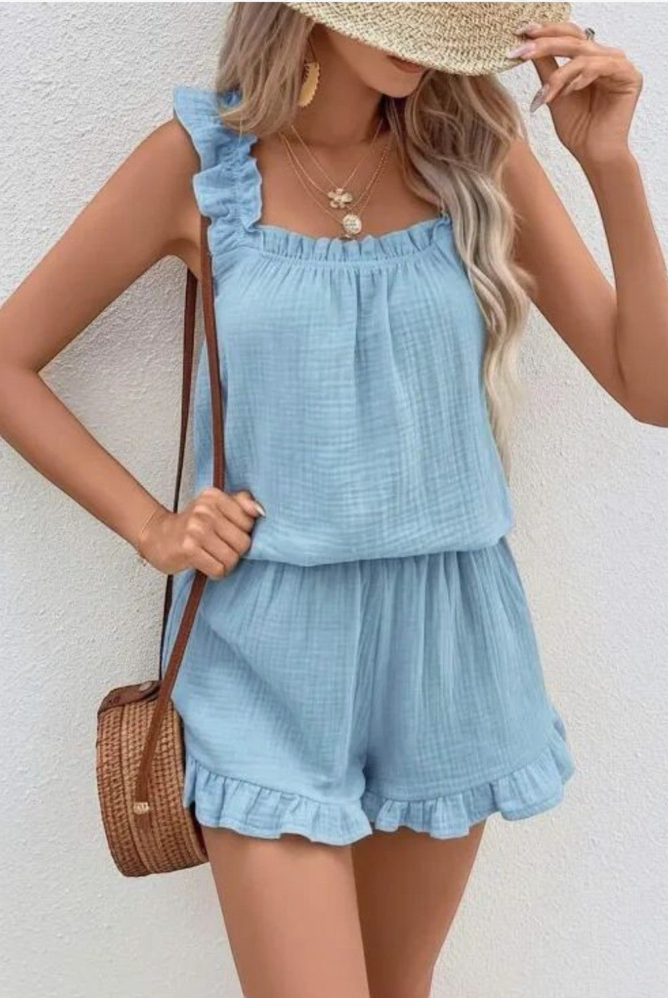Ensemble Gaze de Coton à Volants Top et Short ISSYMA