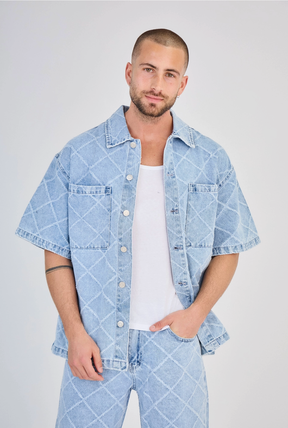 Ensemble Jeans Bleu Carreaux