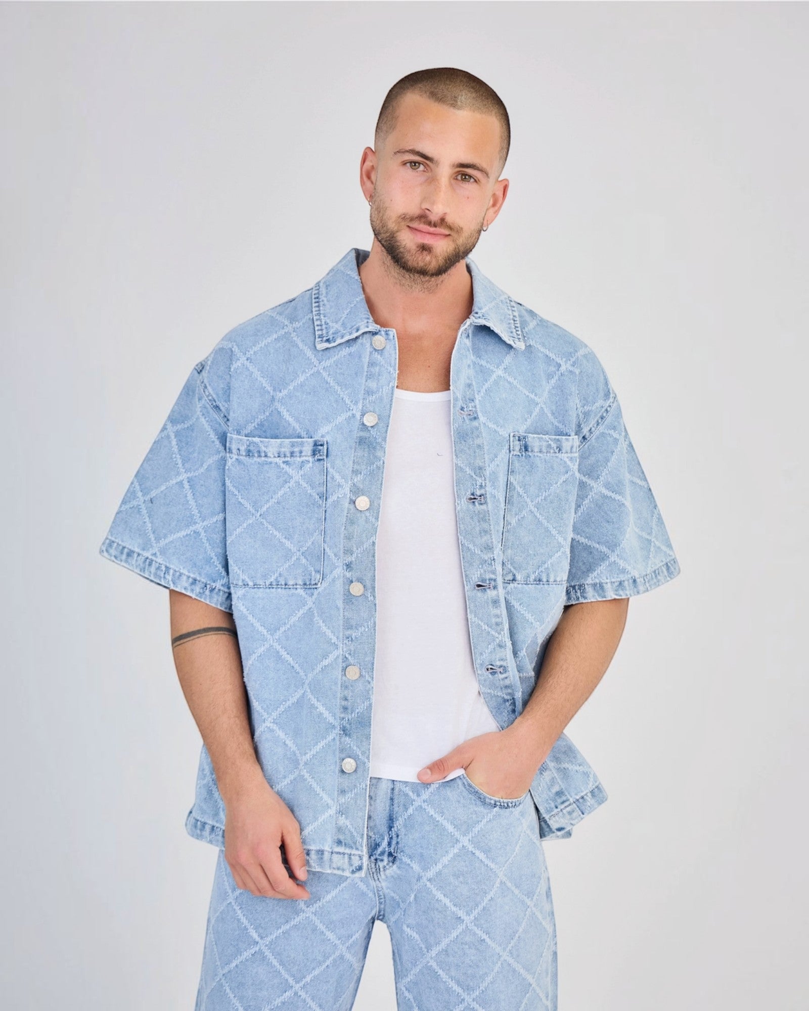 Ensemble Jeans Bleu Carreaux