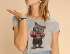 T-Shirt Gris Chiné Femme Boxing Cat WOOOP
