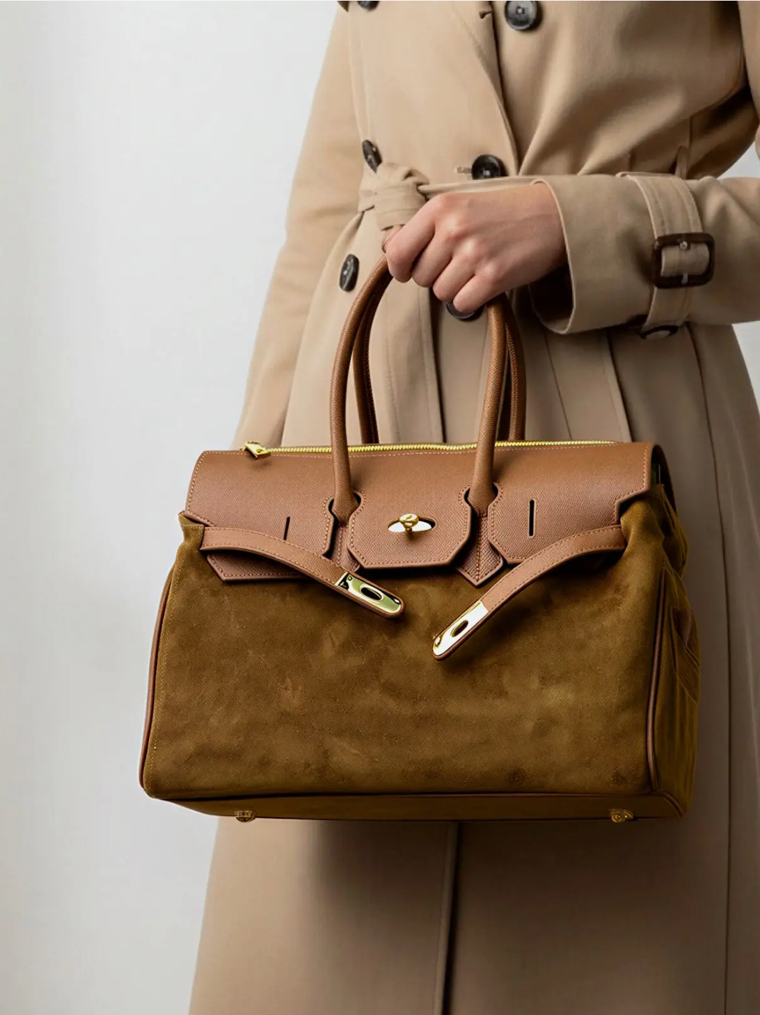 Sac à main daim et cuir véritable grand modèle SUIE VALENTINI
