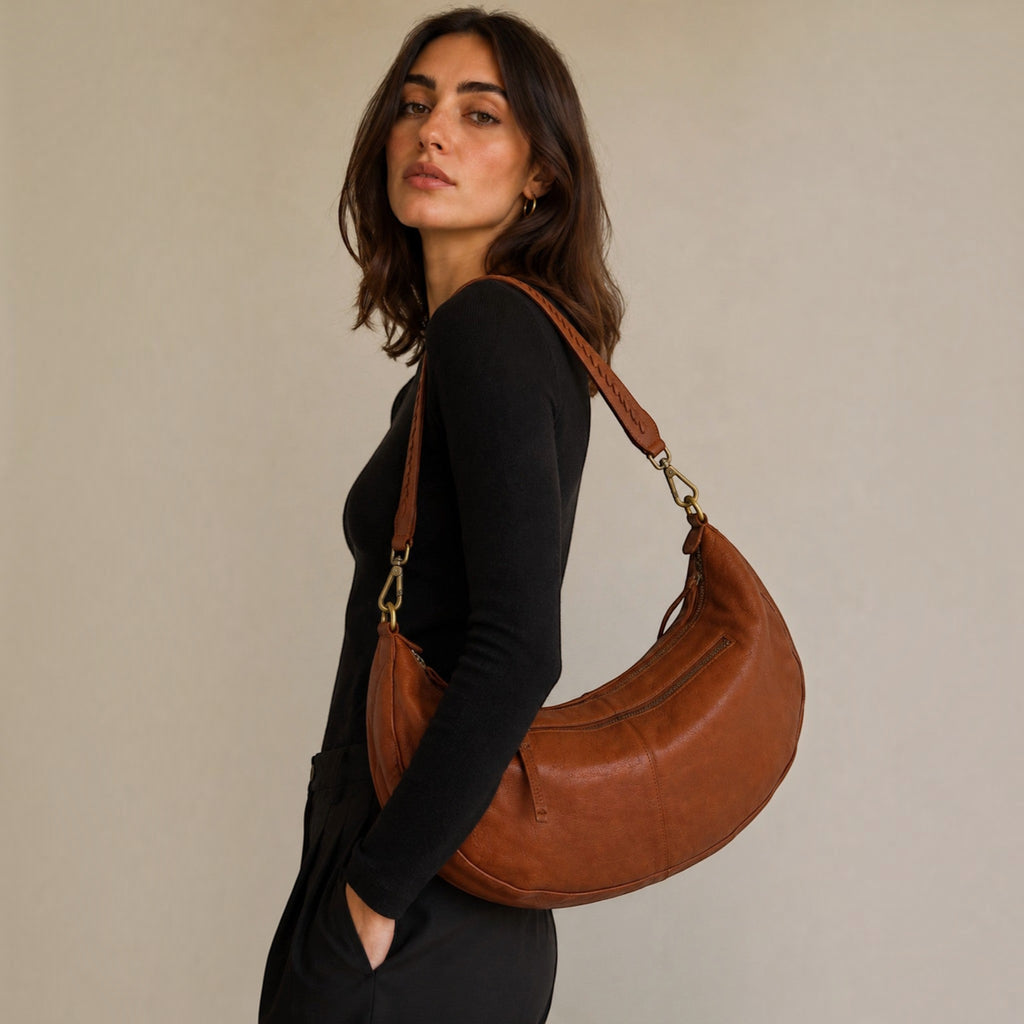 Sac Hobo Demi-Lune Cuir Véritable SUIE VALENTINI