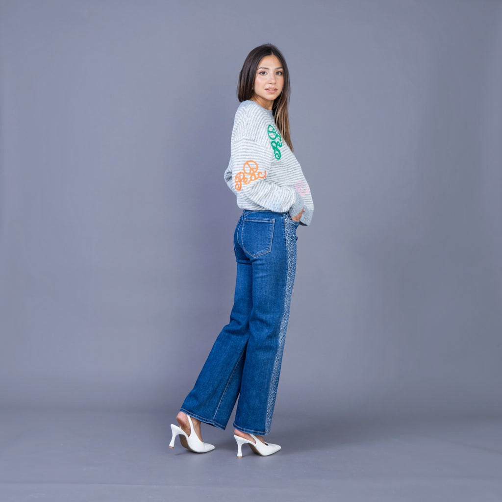 Jean Wide-Leg éclat & strass ANDY & LUCY