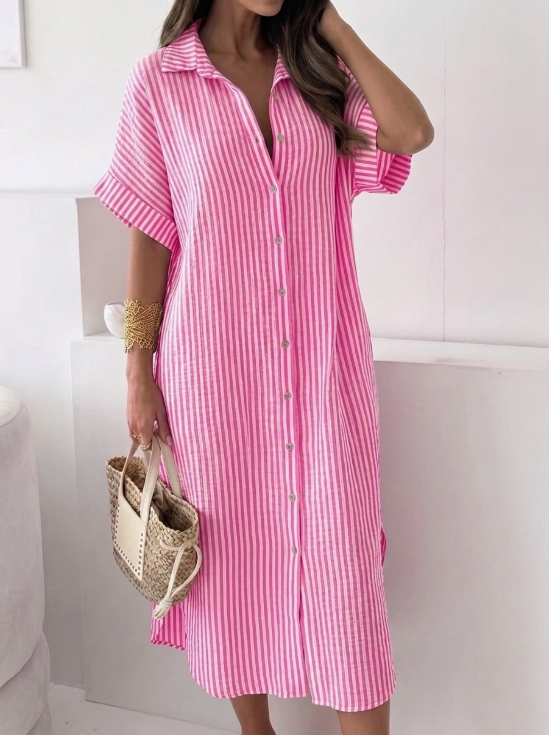 Robe longue rayée en gaze de coton ESTEE BROWN
