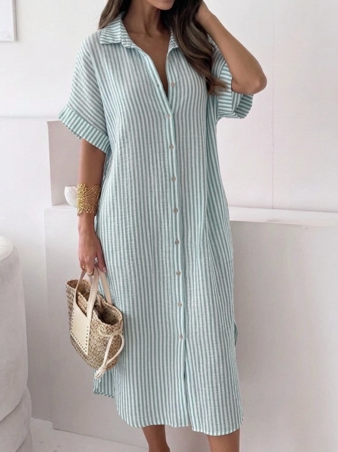 Robe longue rayée en gaze de coton ESTEE BROWN