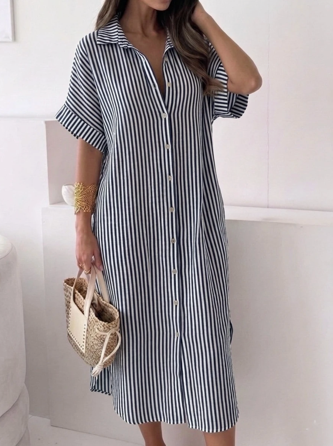 Robe longue rayée en gaze de coton ESTEE BROWN