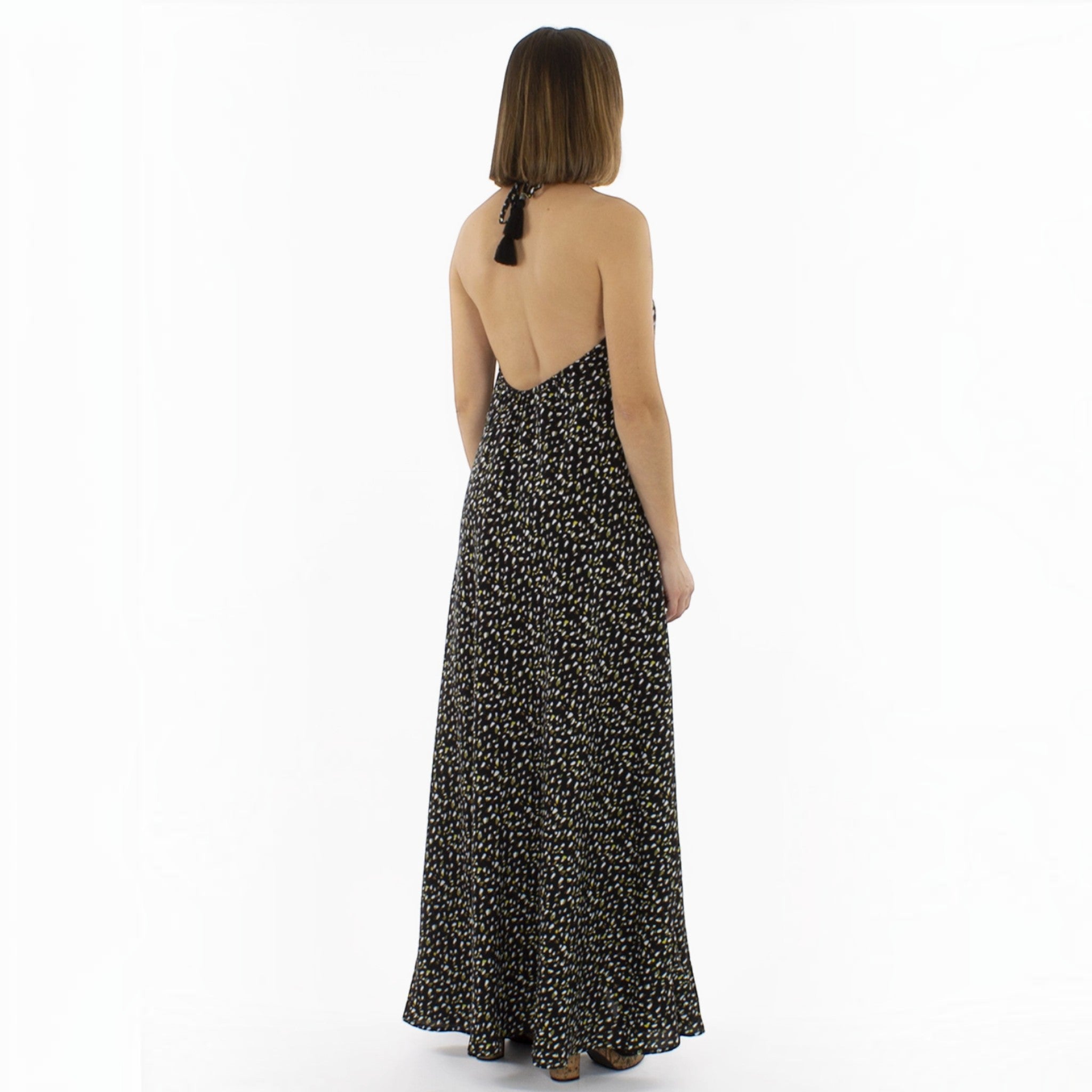 Robe longue dos-nu à pompons COLINE