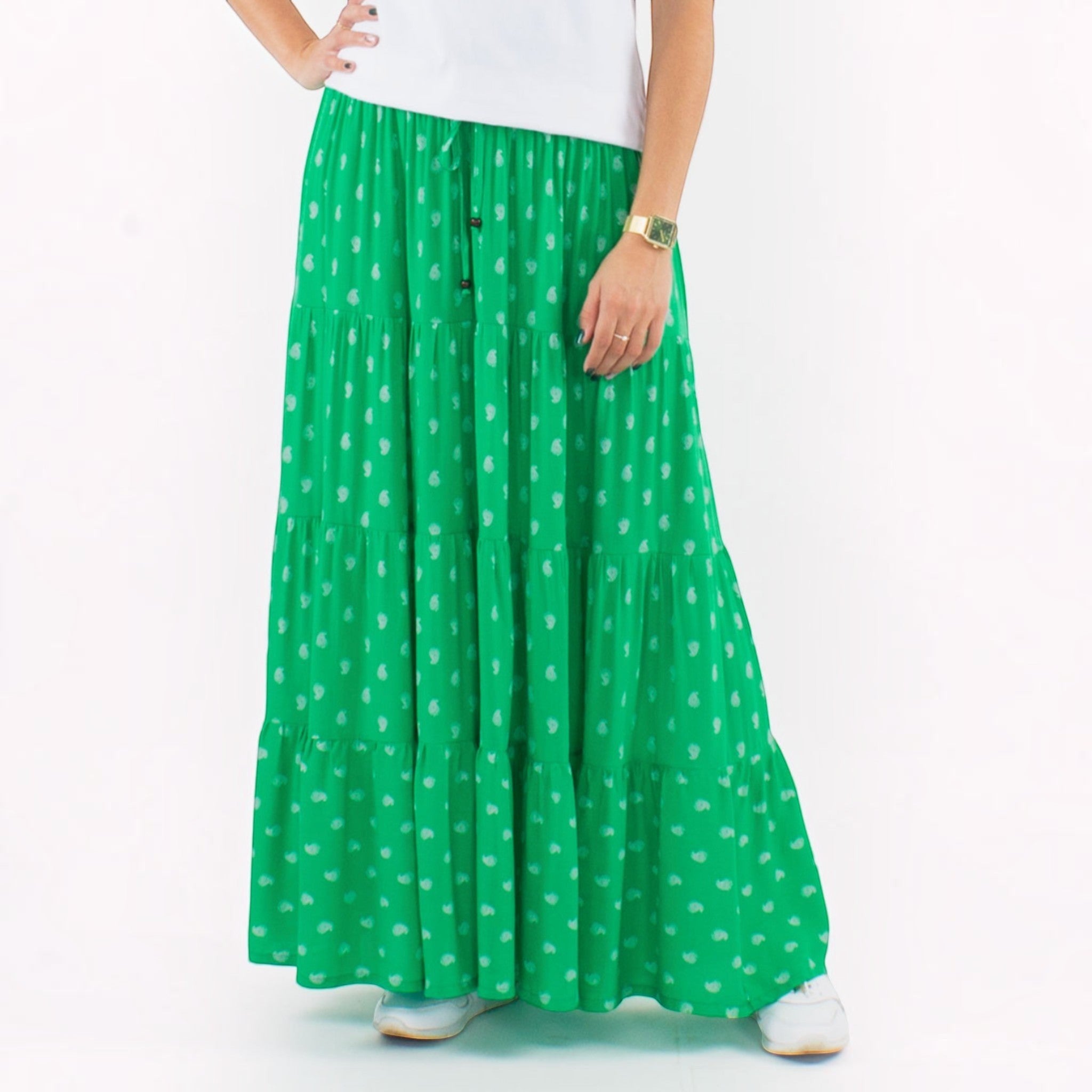 Jupe longue viscose smockée imprimée COLINE