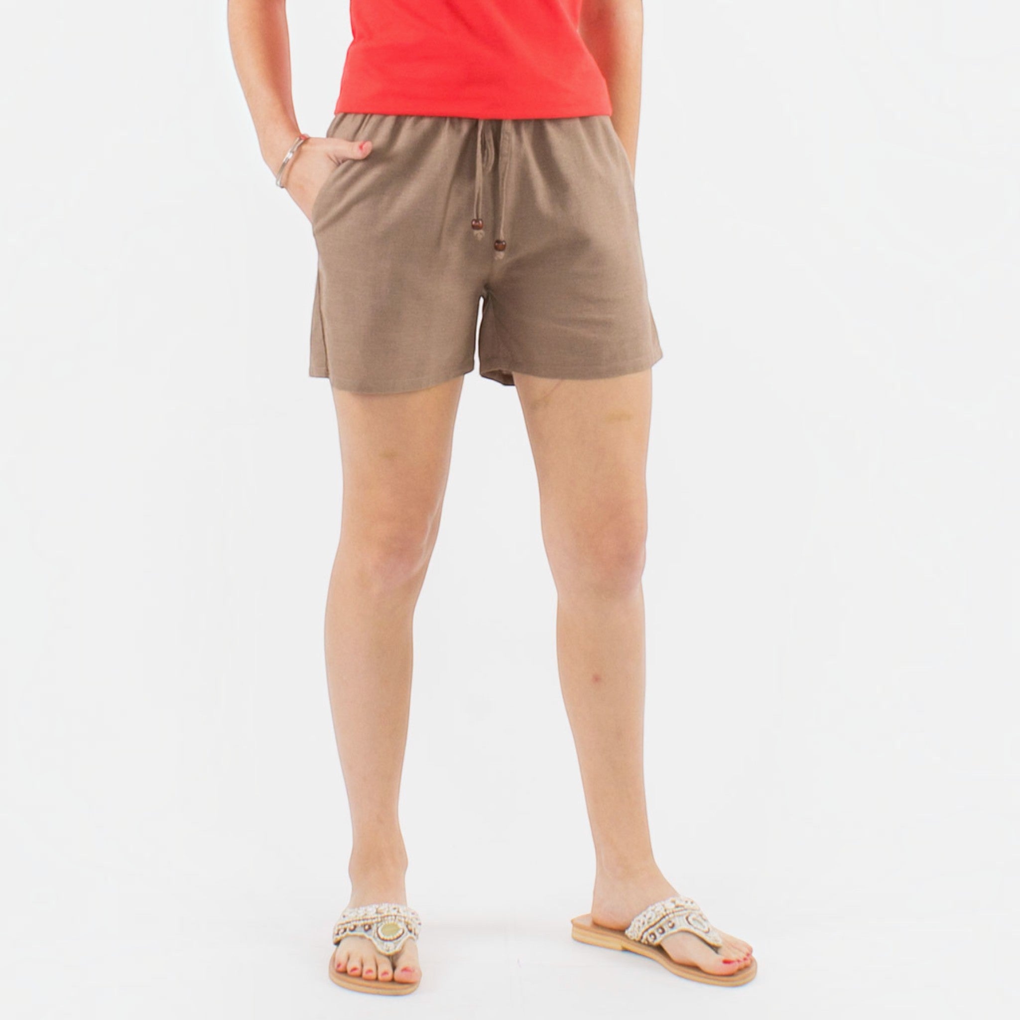 Short uni coton et lin ceinture élastique COLINE
