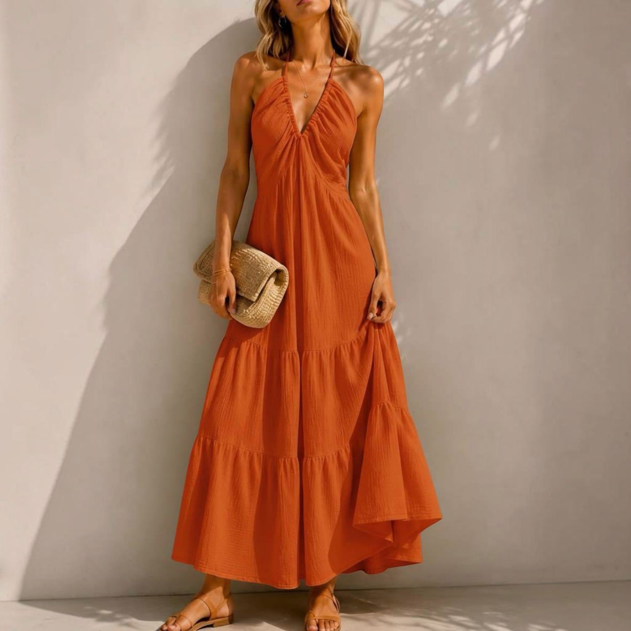Robe gaze de coton Longue Bohème Dos Nu