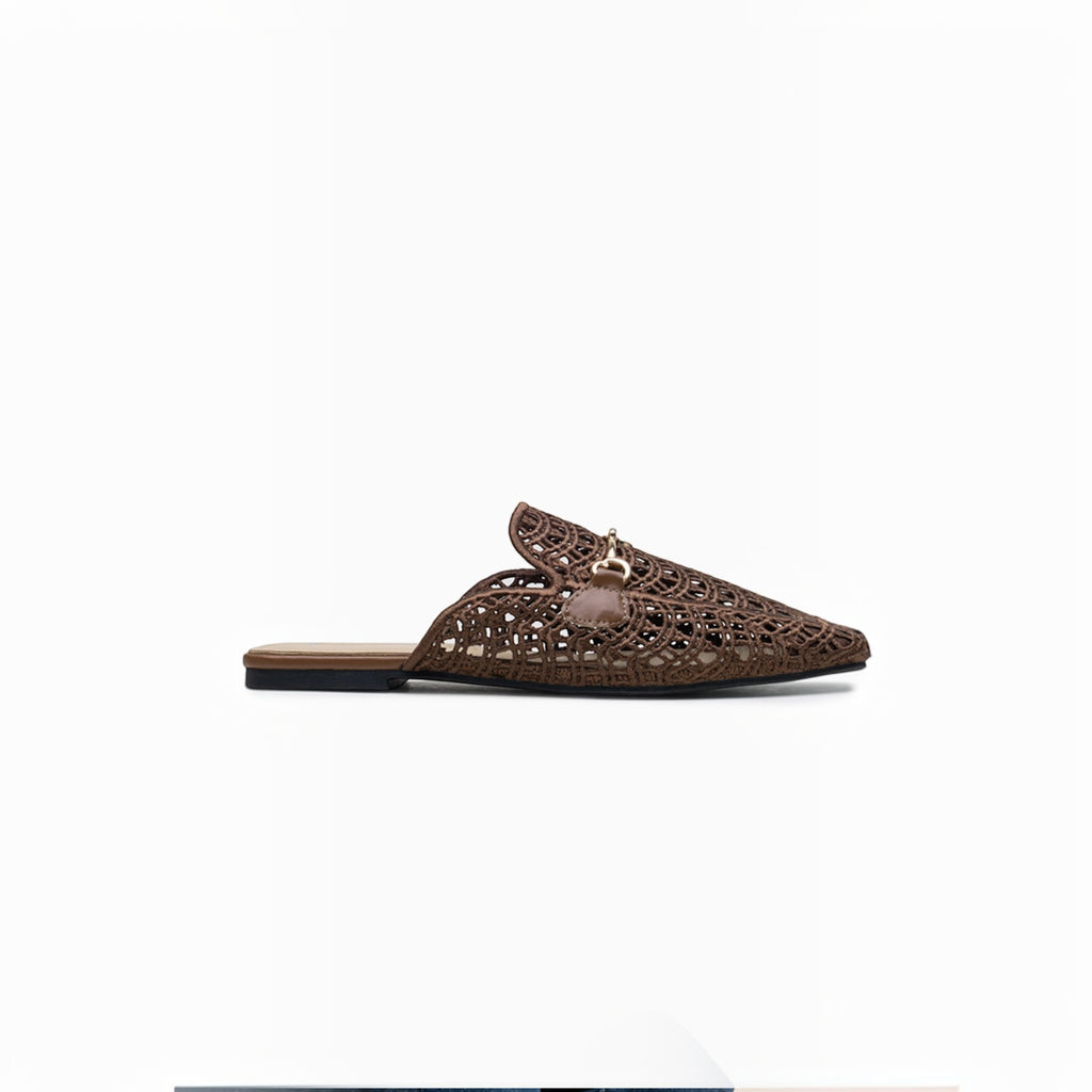 Mules Mocassins Dentelle et Mors Doré LADY GLORY