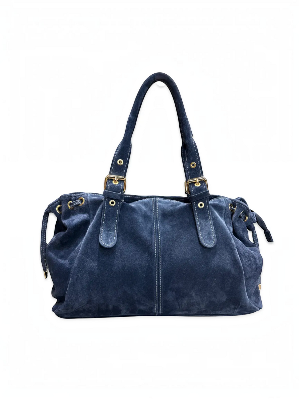Sac à main BROCK LOUISA LEE en cuir de vachette suédé bleu marine avec lacets ajustables et détails dorés