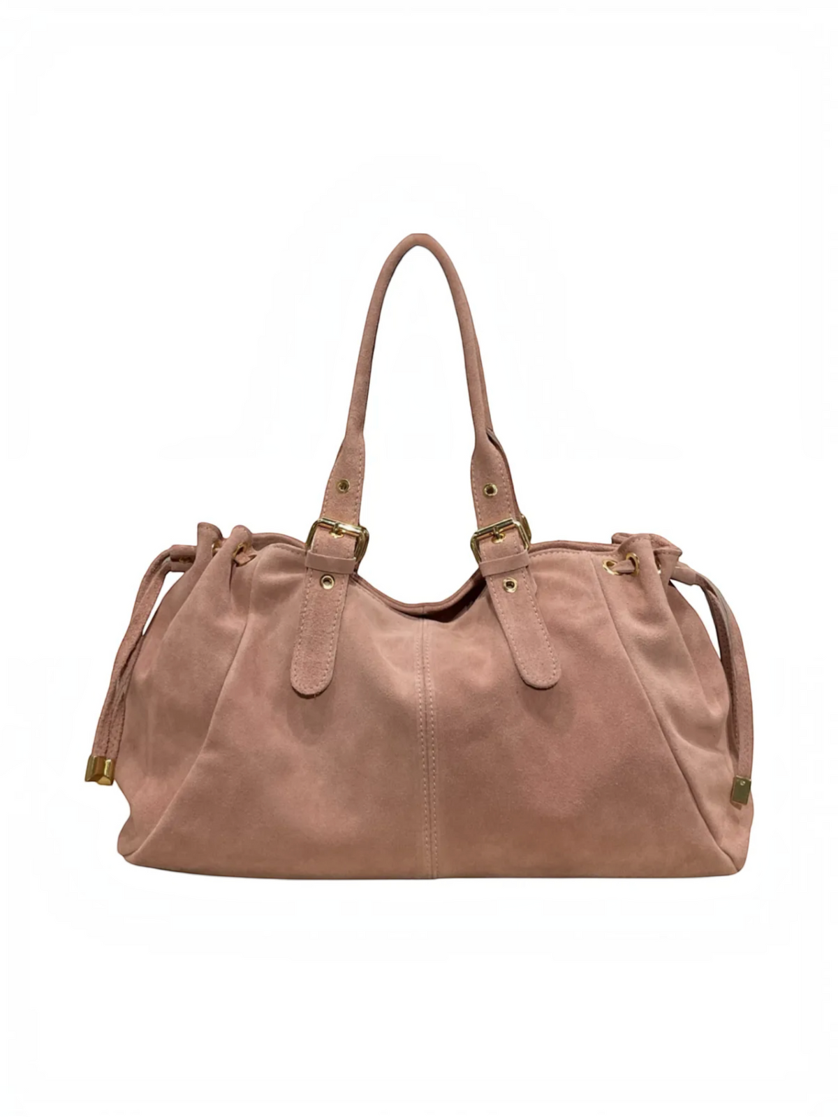 Sac BROCK LOUISA LEE large en cuir de vachette suédé rose poudré avec lacets ajustables et finitions dorées