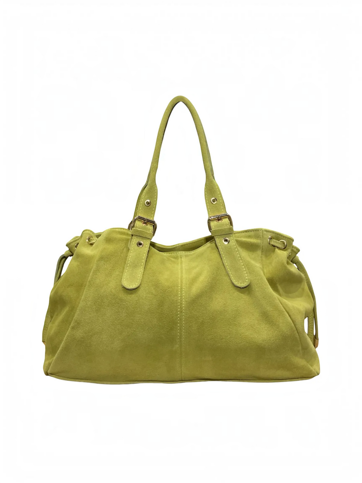 Sac BROCK LOUISA LEE grand format en cuir de vachette suédé vert lime avec lacets ajustables et anses réglables
