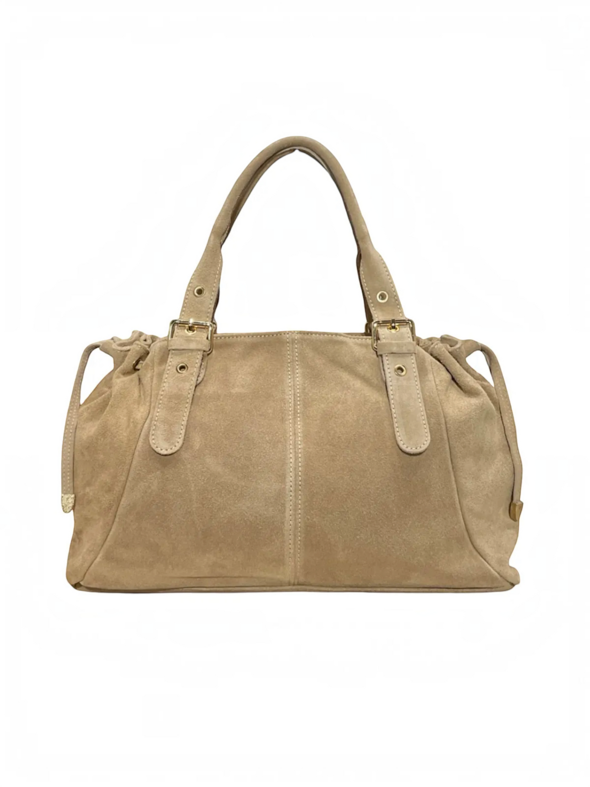 Sac BROCK LOUISA LEE en cuir de vachette suédé beige avec lacets ajustables et anses élégantes