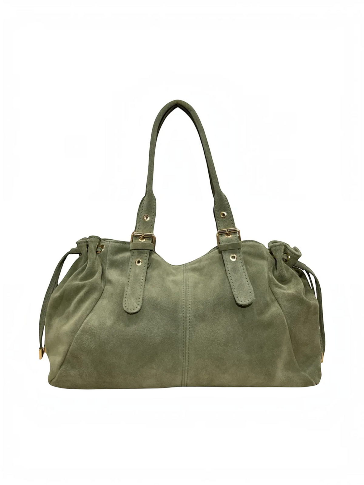 Sac BROCK LOUISA LEE large en cuir de vachette suédé vert olive avec lacets ajustables et anses élégantes