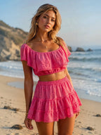 Ensemble Broderie Anglaise Corail Top & Jupe à Volant MISS CHARM