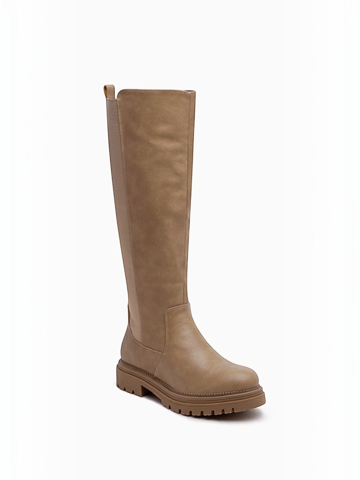 Bottes Hautes Plateforme Crantée PU Aspect Cuir Zip Latéral – LADY GLORY