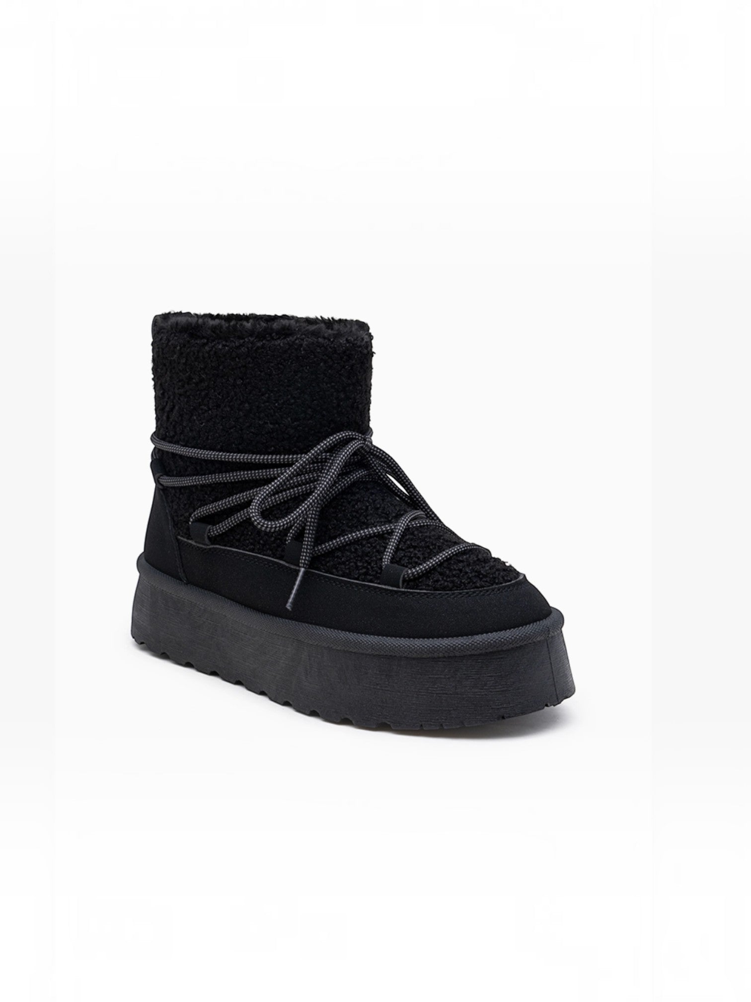 Bottines Plateforme Après-Ski Fausse Fourrure Lacets Croisés – LADY GLORY