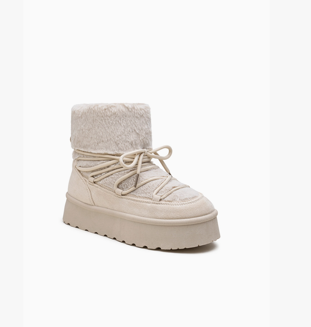 Bottines Plateforme Après-Ski Fausse Fourrure Lacets Croisés – LADY GLORY