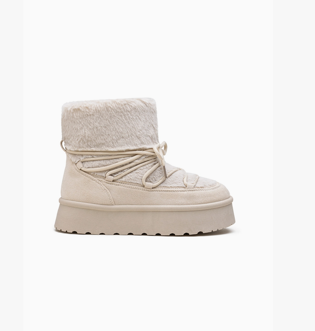 Bottines Plateforme Après-Ski Fausse Fourrure Lacets Croisés – LADY GLORY