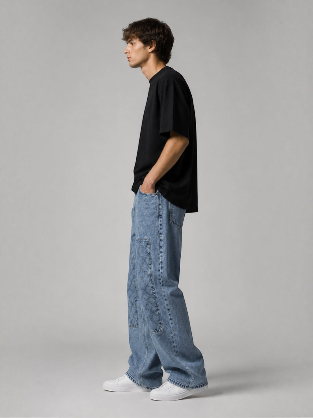Jean Large à Patch Matelassé Homme FIVE EVER
