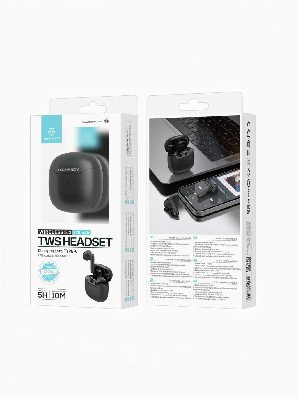 Écouteurs Bluetooth TWS 5.3 KP2709 charge Type-C TECHANCY