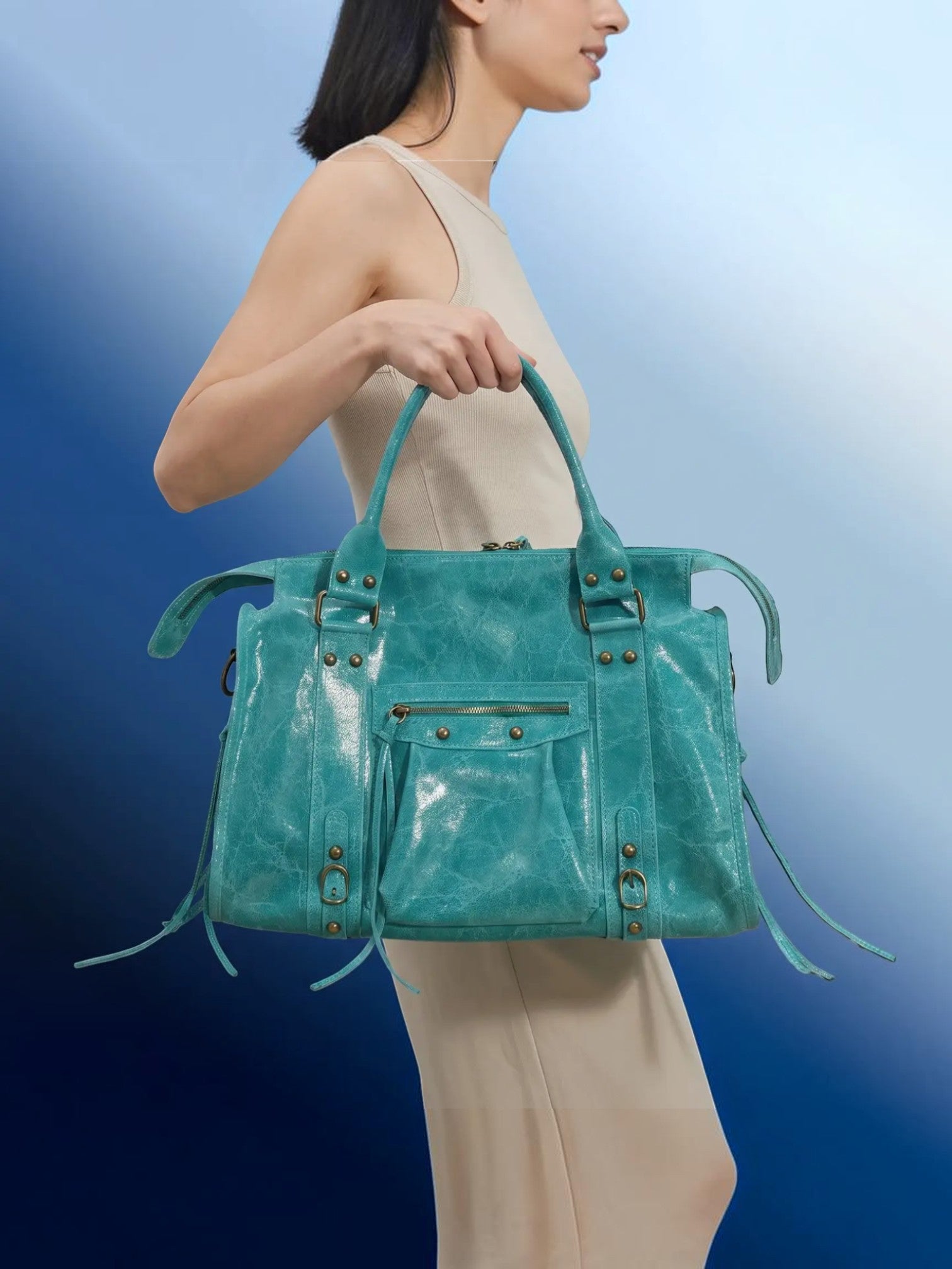 Sac cuir vachette gloss Capucine L 41 cm LOUISA LEE