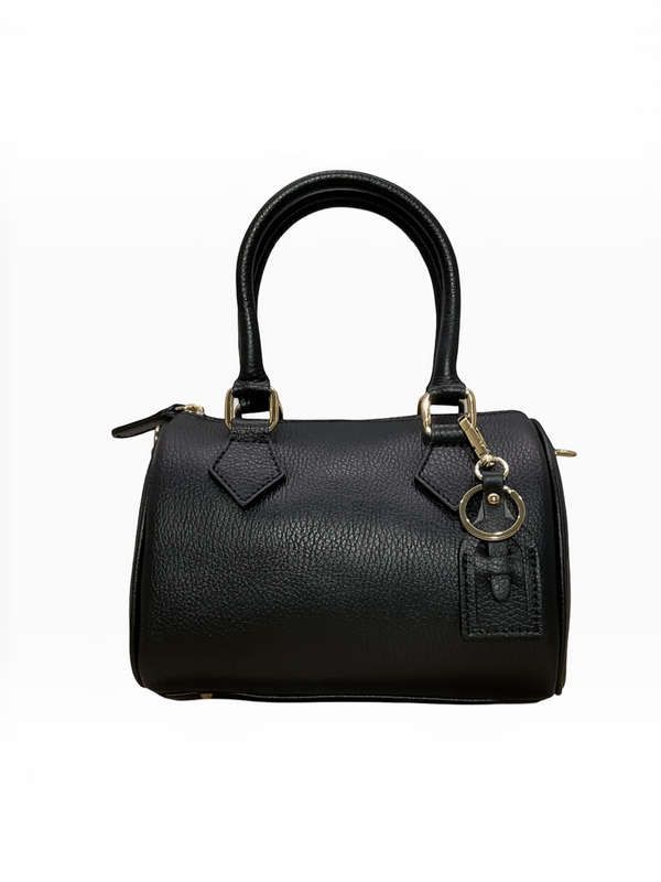 BROCK LOUISA LEE black grained leather bowling bag with gold hardware and matching keychain