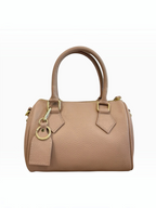 BROCK LOUISA LEE beige grained leather bowling bag with gold metal hardware and a matching keychain