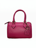 BROCK LOUISA LEE fuchsia grained leather bowling bag with gold hardware and matching keychain