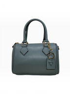 BROCK LOUISA LEE blue grained leather bowling bag with gold hardware and matching keychain, handmade in Italy.