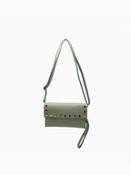 BROCK LOUISA LEE light green grained leather clutch with gold studs and adjustable shoulder strap
