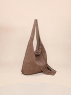 BROCK INES DELAURE taupe suede leather hobo bag with shoulder strap and matching mini pouch