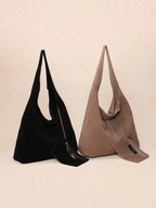 BROCK INES DELAURE black and beige suede leather hobo bags with matching mini pouches, made in Italy.