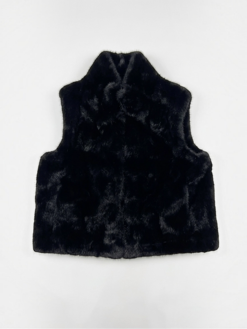 BROCK ATTRAIT PARIS black faux fur zip-up gilet with a high collar and cozy, soft texture.