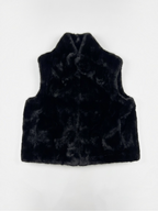 BROCK ATTRAIT PARIS black faux fur zip-up gilet with a high collar and cozy, soft texture.