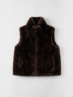 BROCK ATTRAIT PARIS dark brown faux fur zip-up gilet with a high collar and straight, cozy fit.